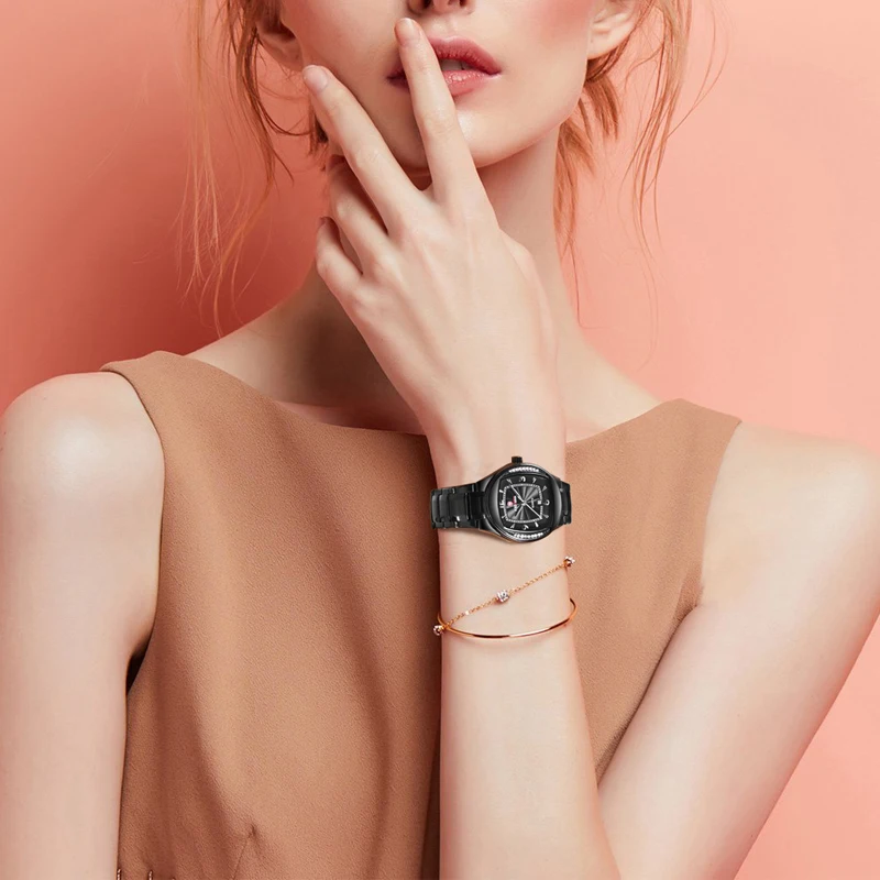 Женские часы с кристаллами алмаза Кварцевые водонепроницаемые из стали