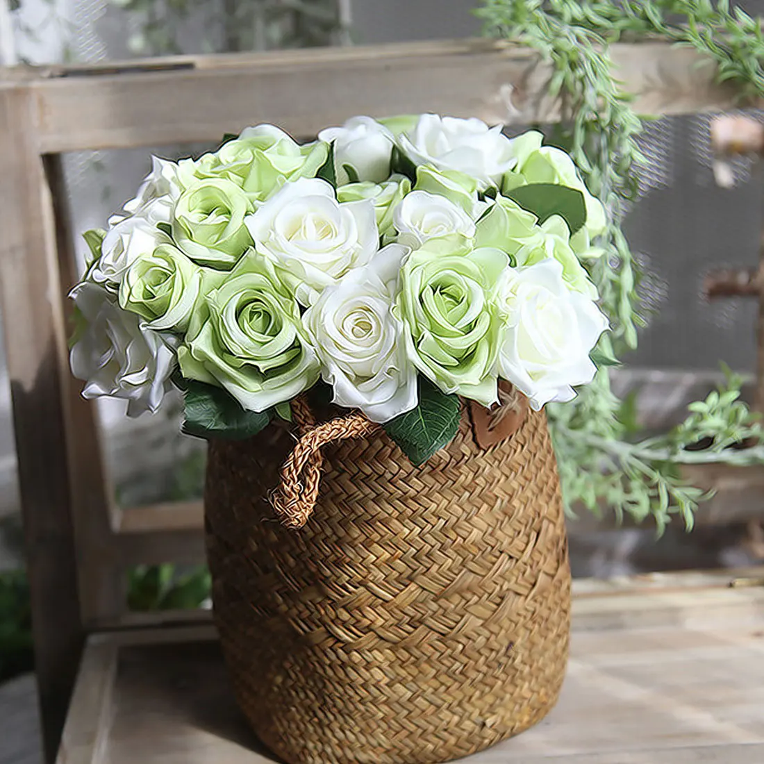 

Rose Bouquet Fake Plants Artificial Roses Flowers 6 Big Head and For Home Decoration Wedding Party