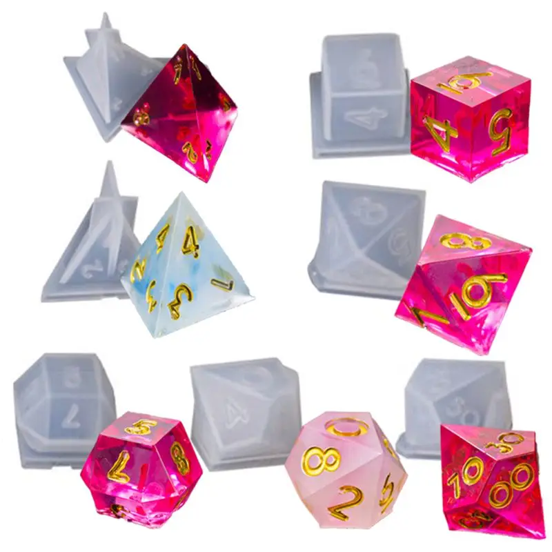 7 Pack Resin Dice Molds DIY Crystal Epoxy Mold Triangle Dice Fillet Shape Multi-spec Digital Game High Mirror dice mold