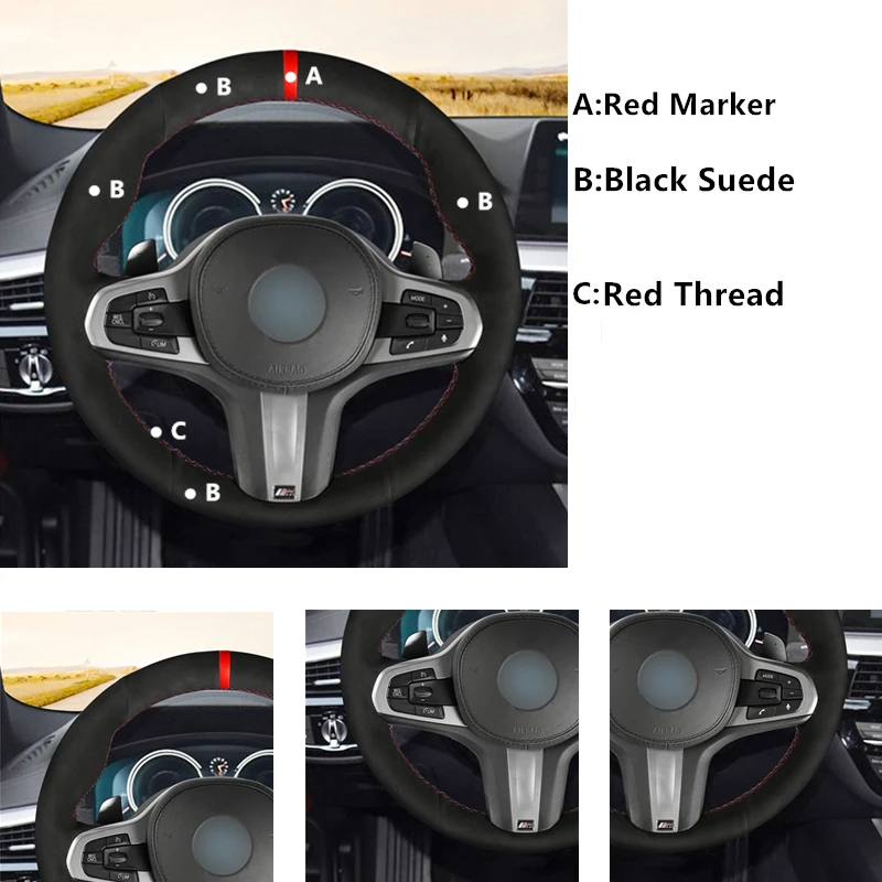 Черная замшевая ручная строчка для BMW M Sport G30 G31 G32 G20 G21 G14 G15 G16 X3 G01 X4 G02 X5 G05 |