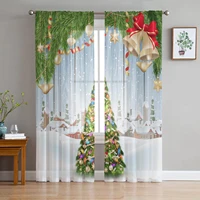 christmas decor christmas tree snow chiffon tulle curtains for living room kitchen bedroom sheer voile yarn window treatment