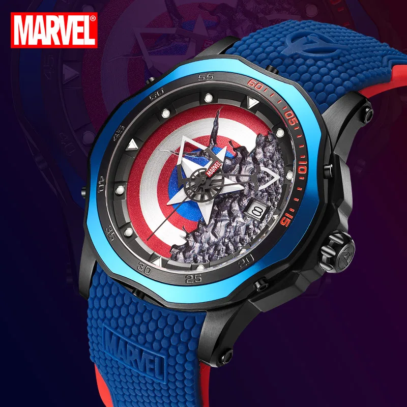 

Disney Marvel The Avengers Captain America 100M Waterproof Clock Male Watch Quartz WristWatch Relogio Masculino 9158
