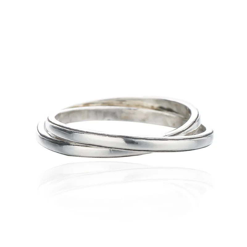 

Sodrov S925 sterling silver interlocking ring female Korean style simple temperament literary double ring closed ring HK 12 - 18