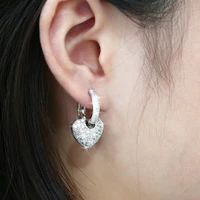 925 sterling silver female luxury earring white zircon excellent elegant heart earring for woman girl classic wedding jewelry