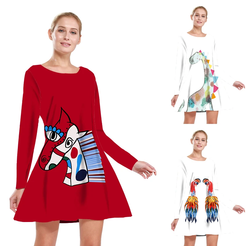 Женские платья с милым принтом платье круглым вырезом сексуальное без рукавов