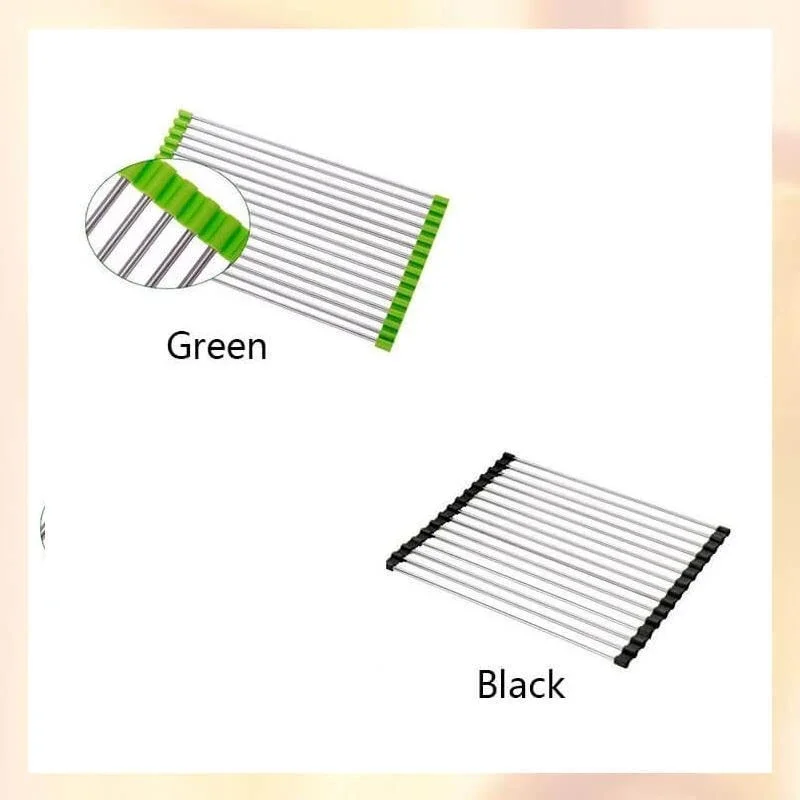 

Kitchen Drain Basket Foldable Dish Drying Rack Stainles Steel Kitchen Silicone Roll Drainer Sink Steel Fruit Vegetable Organizer