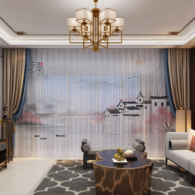 Роскошный китайский пейзаж Стиль 3D шторы в простом стиле для Гостиная Спальня