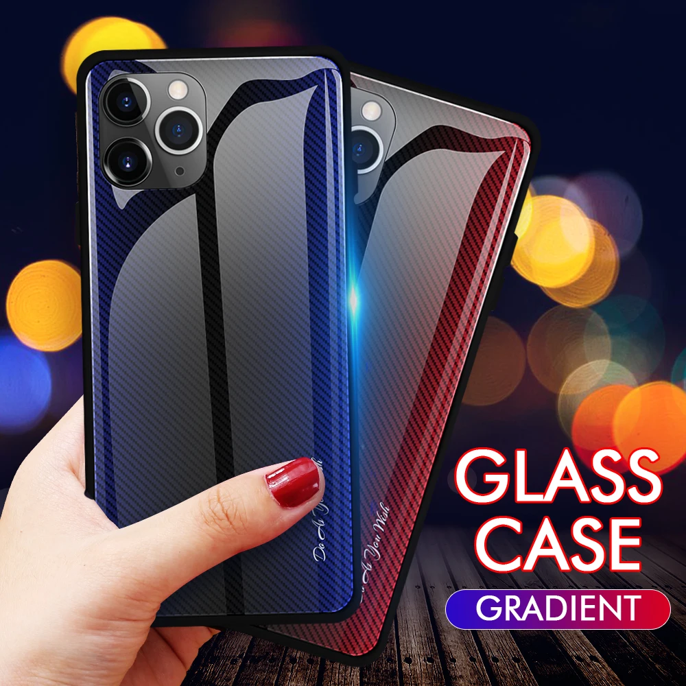 Gradient Mirror Stripes Pattern Tempered Glass Case For Apple iPhone 11 Pro Max 6 6S 7 8 Plus X XR XS Cover Protective |