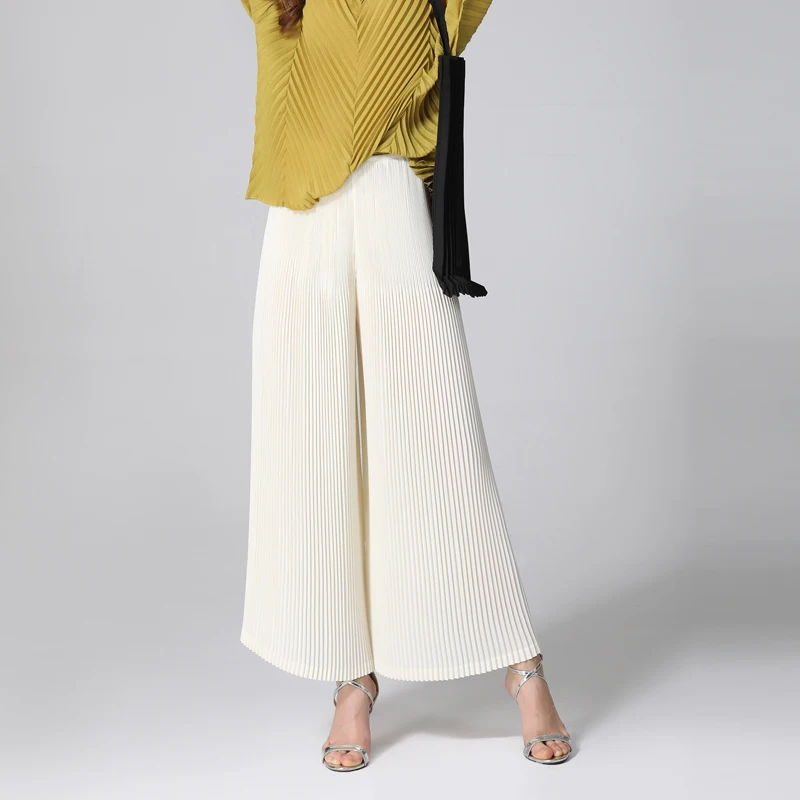 

20220 summer Women's thin wide-leg pants Miyak fold Fashionable solid color loose and thin versatile casual elegant pants Tied 8