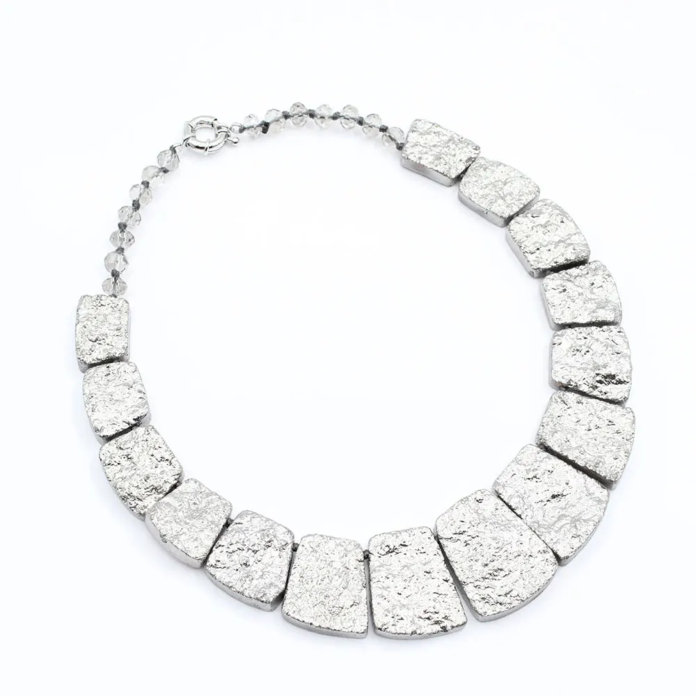 

GuaiGuai Jewelry 18'' Titanium Silver Color Quartz Druzy Graduated Necklace