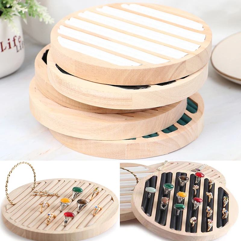 

1PCS Round Wooden Flat Storage Jewelry Ring Display Tray Holder For Home Shop Retail Commercial Use Tool