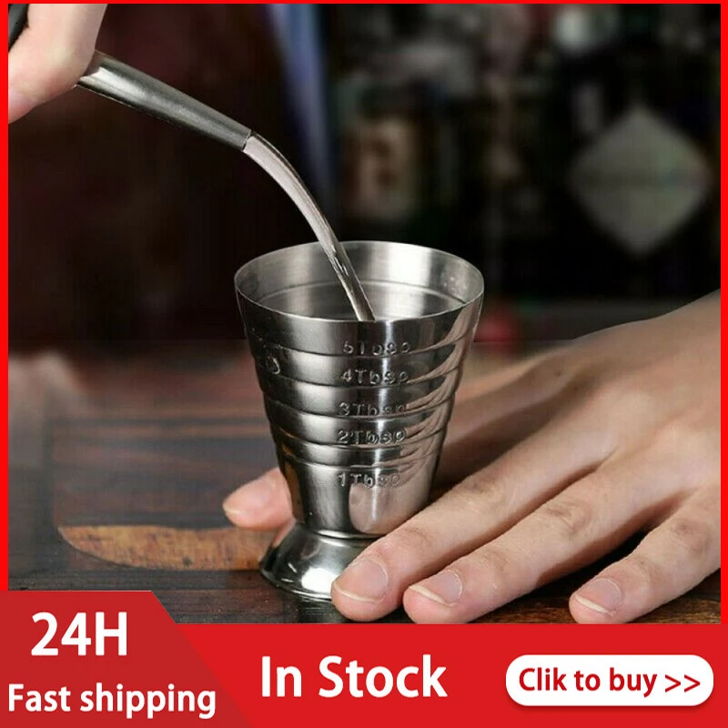 

75ml Measure Cup Stainless Steel Jigger Shot Drink Spirit Mixed Cocktail Beaker Stainless Steel 304 Magic Measuring Cup Jugs New