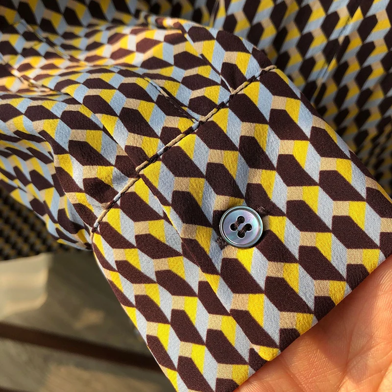 

VERDEJULIAY European Fashion High Street Design Multi Plaid Print Blouse 2020 Spring Office Lady Hidden Breasted 100% Silk Shirt