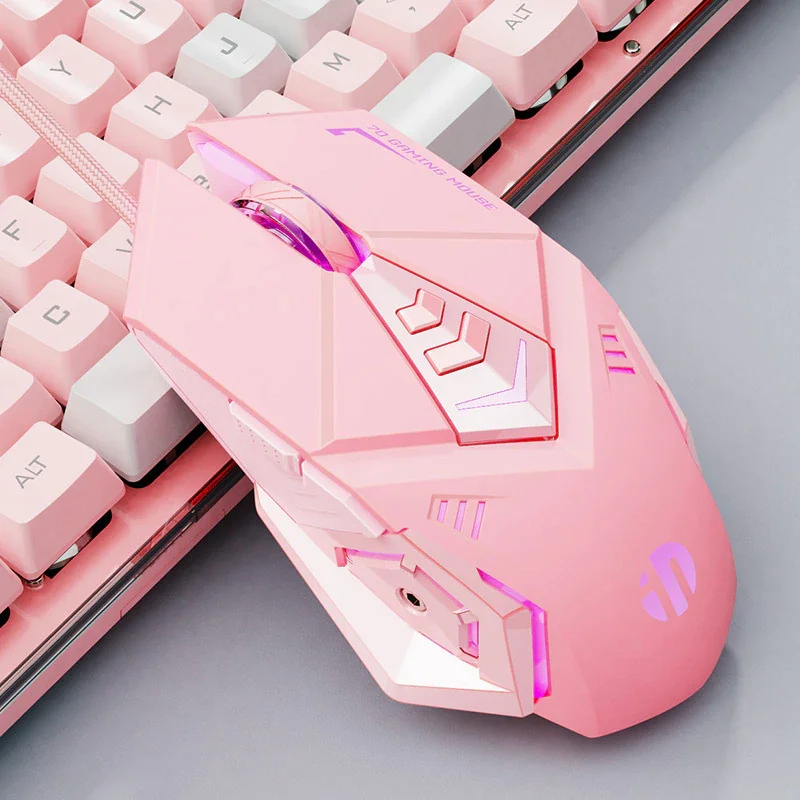 

Wireless Mouse Bluetooth Girl Cute Pink Mute Game Rechargeable Mouse Desktop Laptop Mechanical Game 2400DPI Backlit Mouse