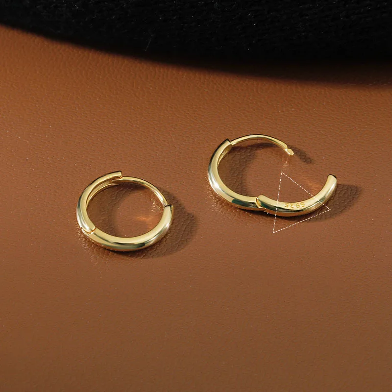 Authentic 925 Sterling Silver French punk hip hop geometric hoop earrings gold and silver Party Jewelry parts images - 6