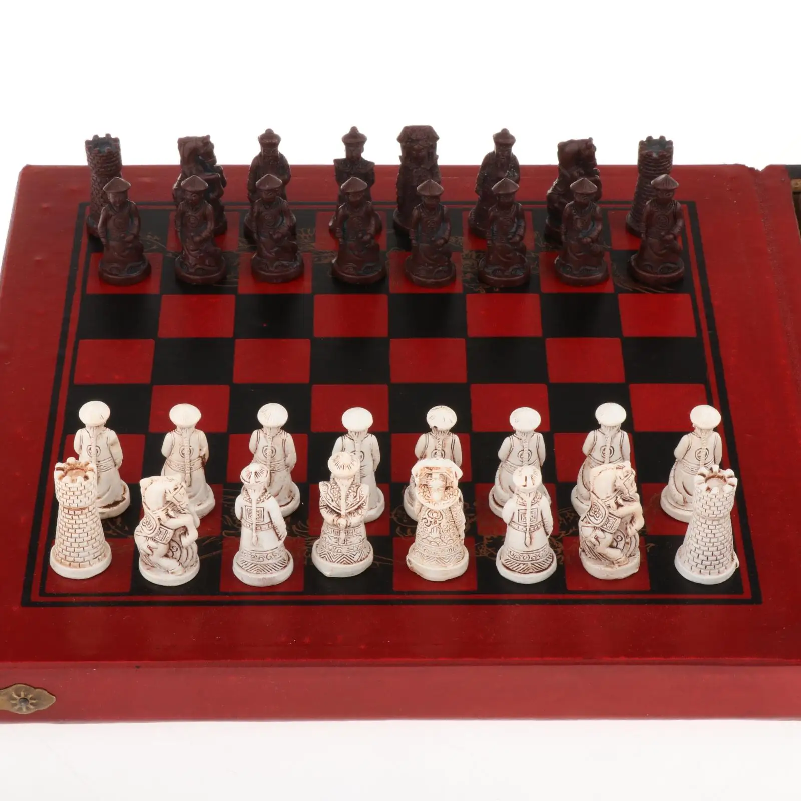 

Wooden Chess Set Folding Game Board With 32 Chess Piece Interior for Storage