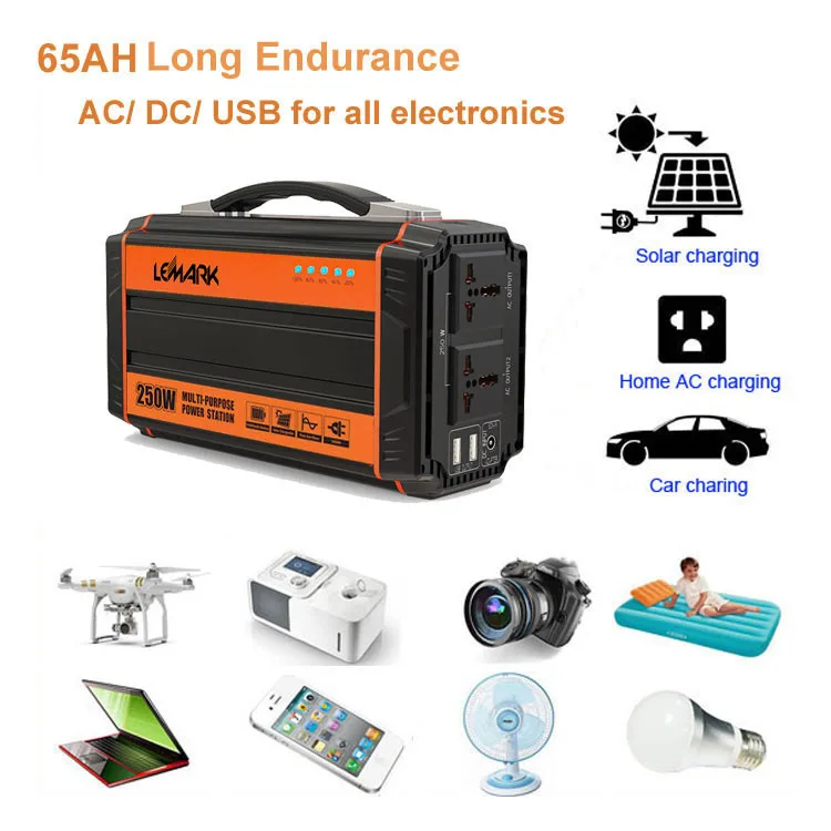 

3 Models Charging 65AH 2.8KG 250W AC DC In One Battery Pack Outdoor Home Emergency Backup Solar Powered Portable Generator