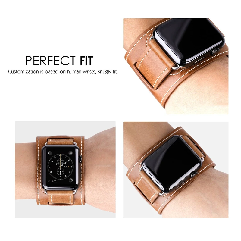 

Leather Cuff Strap For Apple Watch Band Apple Watch 5 4 3 42mm 38mm iwatch Band 44mm/40mm Bracelet Belt Watchband