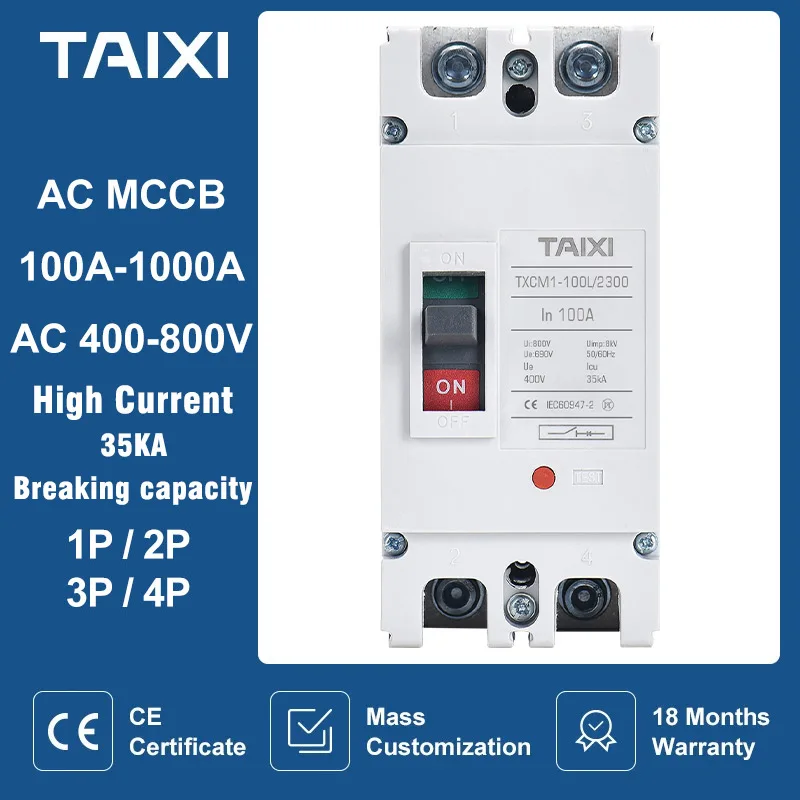 Táxi Moldado Case Interruptor ac Mccb 2p 3p 4p 100a 250a 400a 630a Alta Proteção do Equipamento do Transformador do Motor Atual Disjuntores