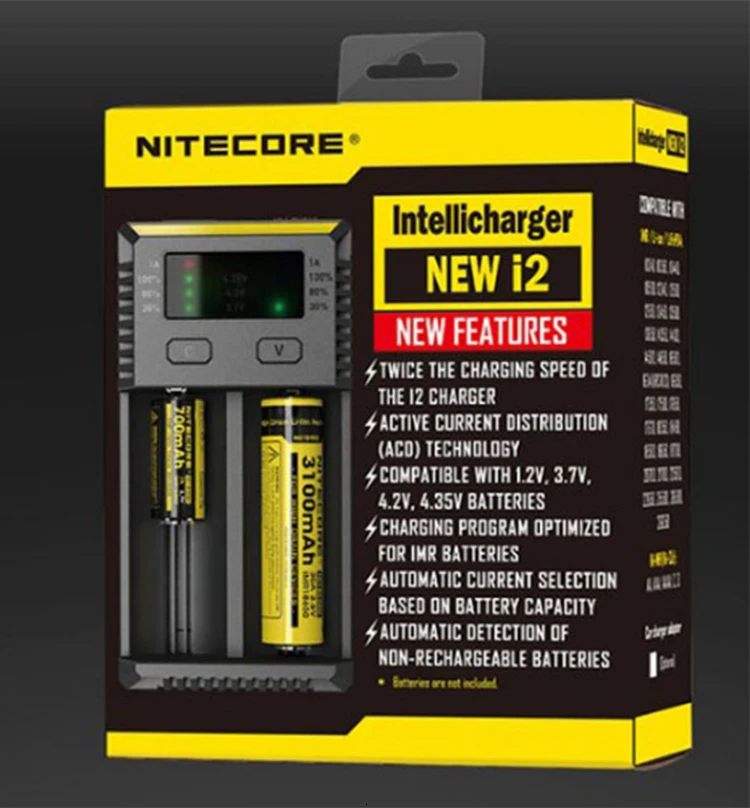 Бренд Nitecore Новый i2 Intelli зарядное устройство для 16340 CR123A 10440 AA 14500 18650 26650 22650 17670 |