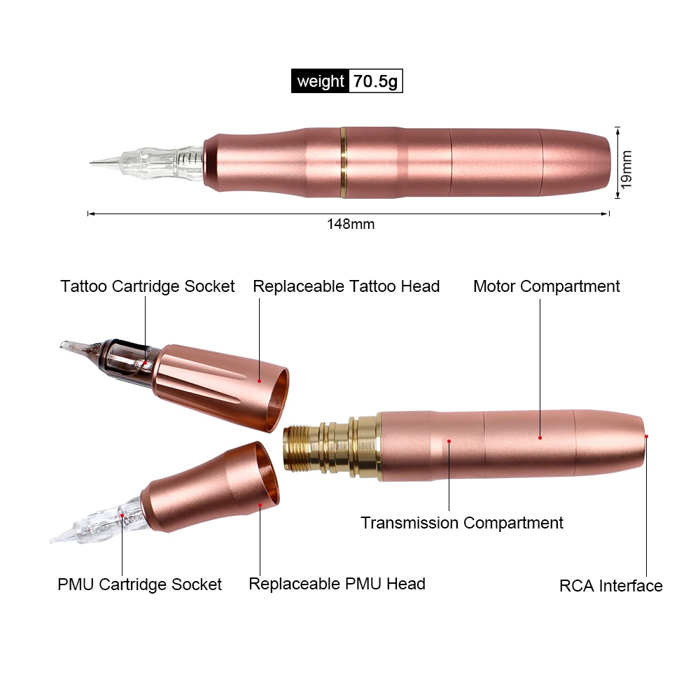 BIOMASER новые Перманентный макияж тату-машинка с 2 насадки розовое золото