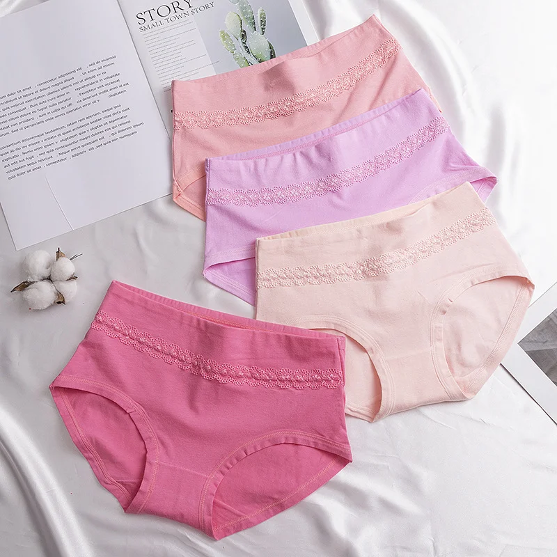 

New Lace Panties Solid Color Women's Underwear Cotton Comfortable Ladies Mid-Rise Underpants Sweet Briefs