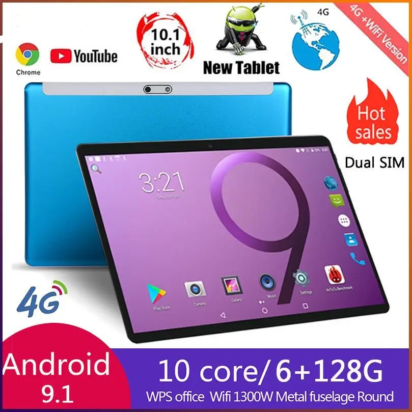 

10.1 Inch Android 9.0 Tablet Pc Octa Core Google Play 4G LTE Phone Call GPS WiFi Bluetooth 2.5D Tempered Glass Screen