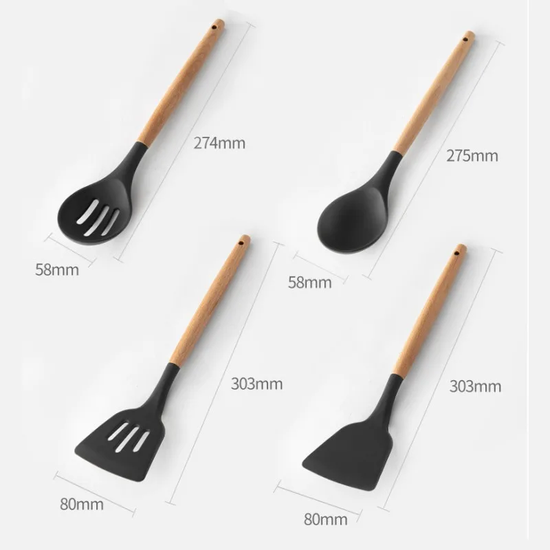 

Silicone Kitchen Tool Accessories Set 11 Pieces Cooking Utensil With Wooden BPA Free Tools For Frying, Cooking Heat Resistant
