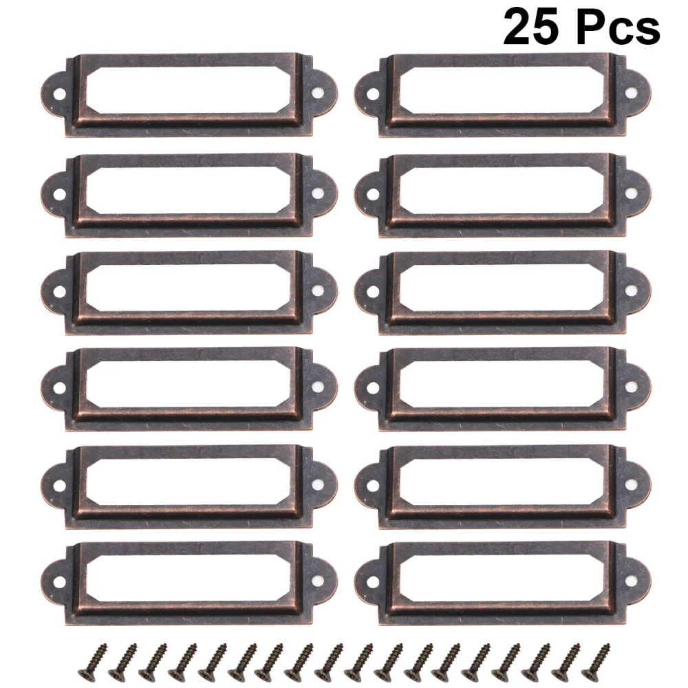 

25 Pcs Retro Metal File Drawer Tag Labels Labels Holder Tag Holder Drawer Accessories with 50pcs Screws for Cabinet Drawer