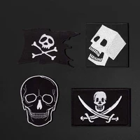fashionable skull banner embroidery black square patch clothes torn hole decoration design ironed on clothes with iron
