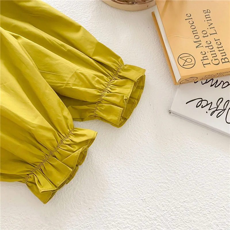 

2021 Summer New Girls Solid Color Ruffles Jumpsuits Korean style Cotton Children Elastic All-match Bodysuits