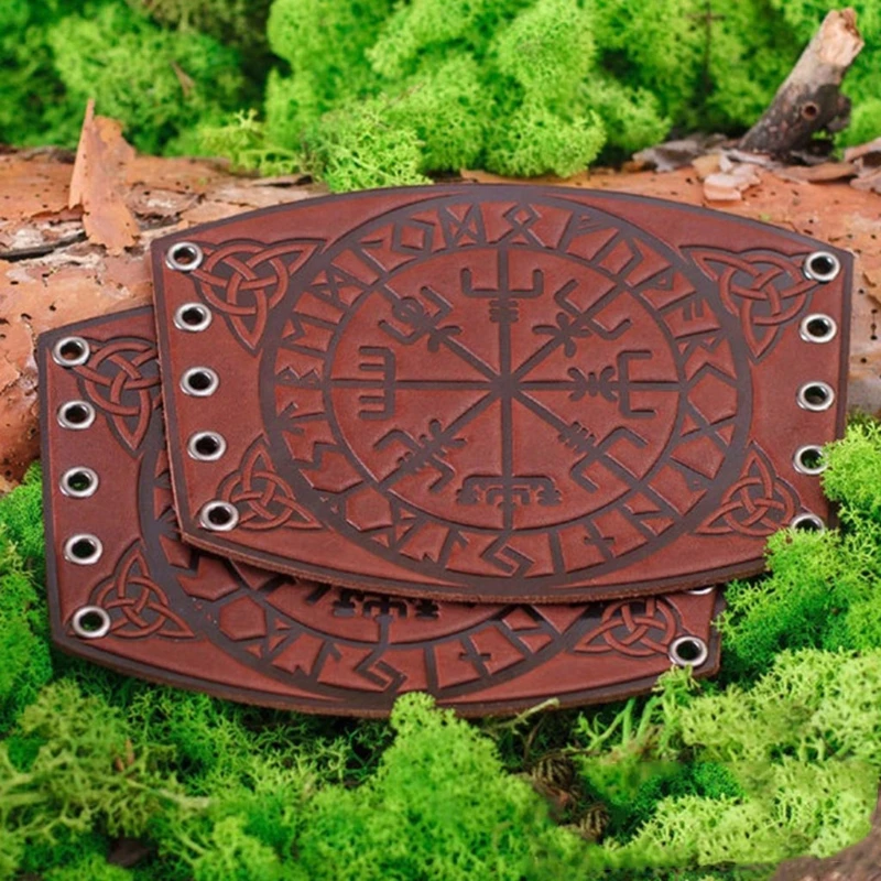 

Nordic Viking Vegvisir Embossed Arm Bracers Medieval PU Leather Arm Guards Kit