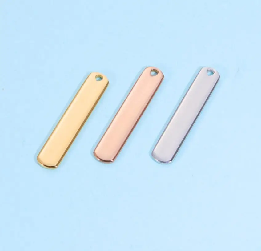 

10Pcs 37.7*8mm Chamfer Strip Bar Charms Mirror Polish Stainless Steel Charms For DIY Making Necklaces Keychain Women's Men