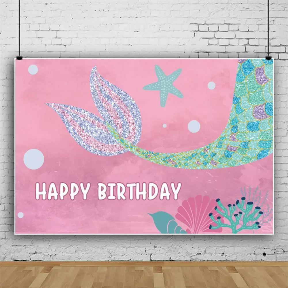 

Little Mermaid Backdrop Cartoon Girl's 1st Birthday Party Background Under the Sea Photography Glitter Fishtail Photo Studio