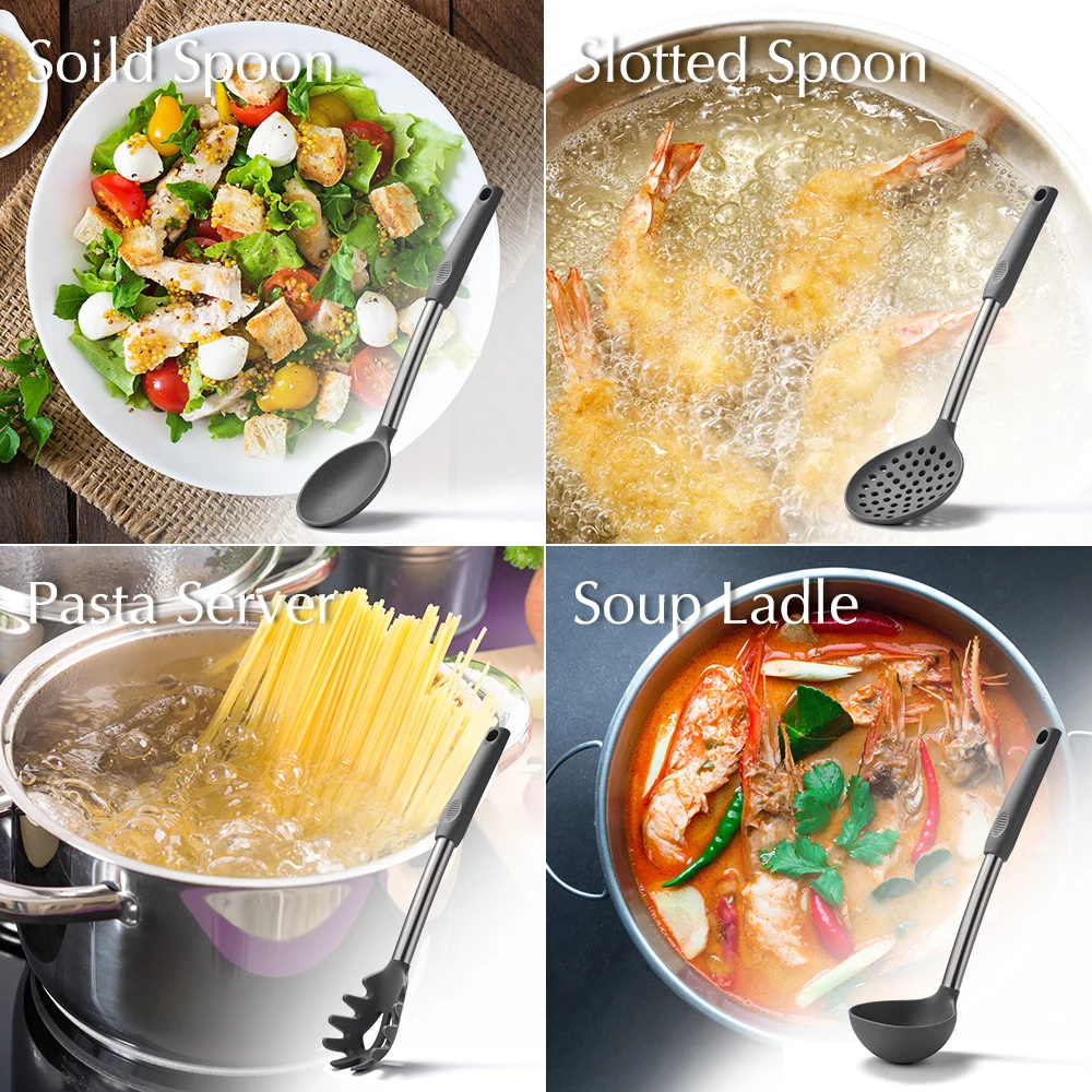 

Best Silicone Cooking Utensil Set Spatula Soup Spoon Brush Ladle Pasta Colander Egg Beaters Non-stick Cookware Kitchen Tools