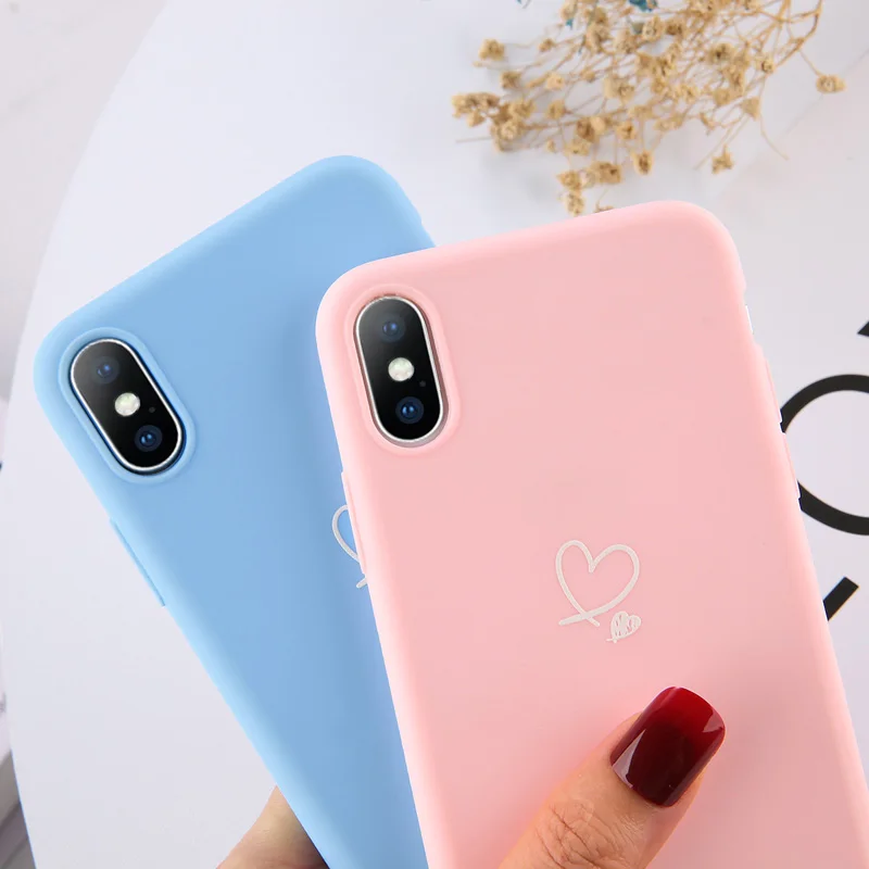 Ottwn For iPhone 11 13 Pro Max XS Max XR X 8 7 6s Plus Love Heart Couples Case Candy Color For iPhone 12 Pro Soft Silicone Cover