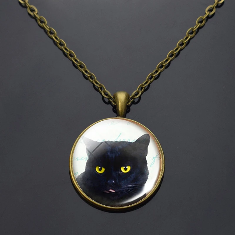 Ожерелье с подвеской в виде кошки и кабошона | Украшения аксессуары