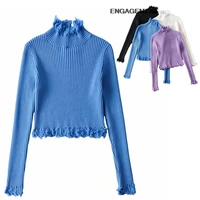 engagement za 2021 female small design slim fit sweater bottoming sweater ripped raw edge sweater