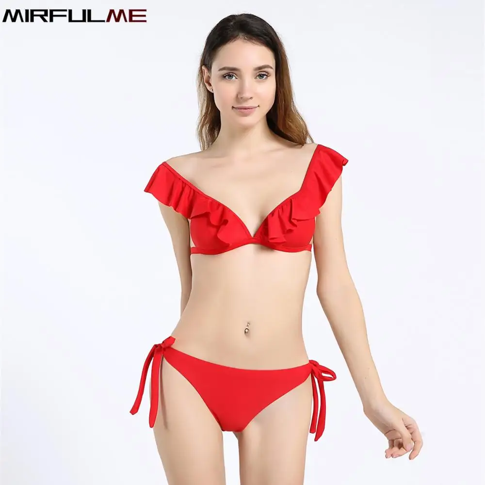 Летний женский комплект бикини однотонный сексуальный купальник Femme Falbala пуш ап