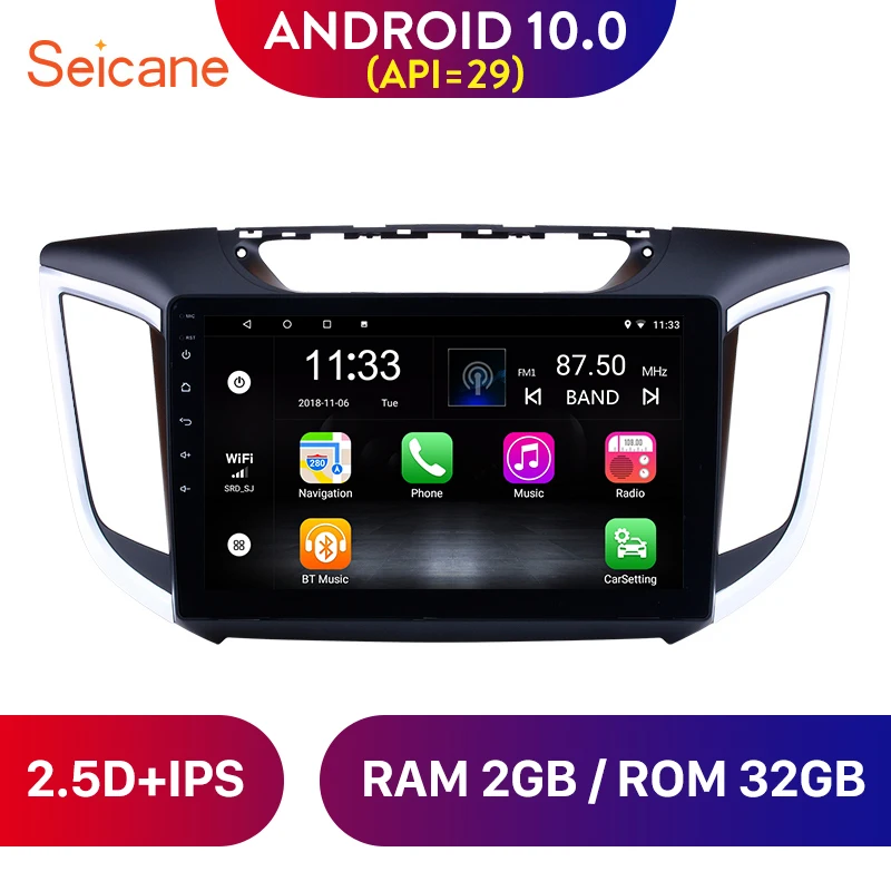 Автомагнитола Seicane Android 10 0 GPS-навигация для hyundai Creta ix25 2015-2019 2din 1 дюйма поддержка OBD2
