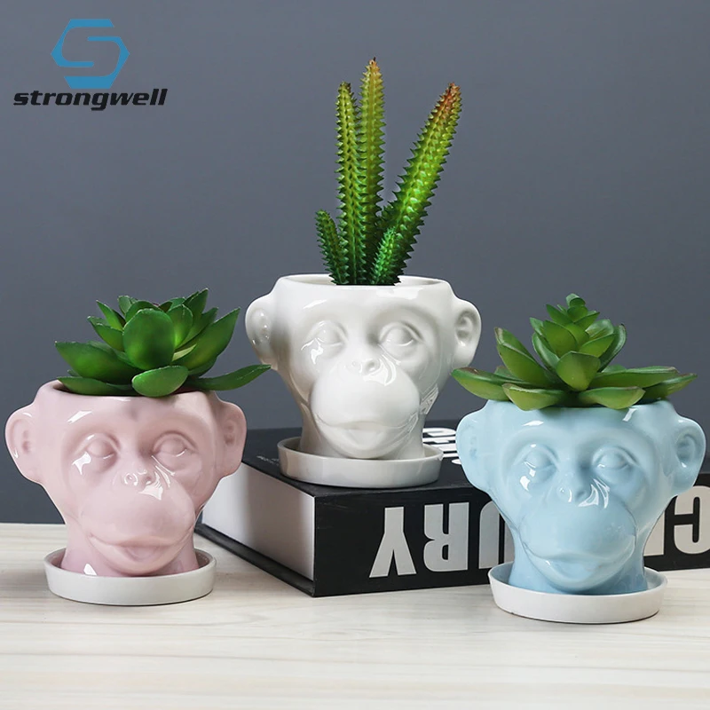 

Strongwell домашний декор, цветочные горшки, креативные фигурки животных, керамические обезьяны, Миниатюрные модели суккулентов, цветочные горш...