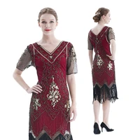 s xxxxl new color vintage 1920s flapper great gatsby dress v neck short sleeve sequin fringe party midi dress vestidos verano