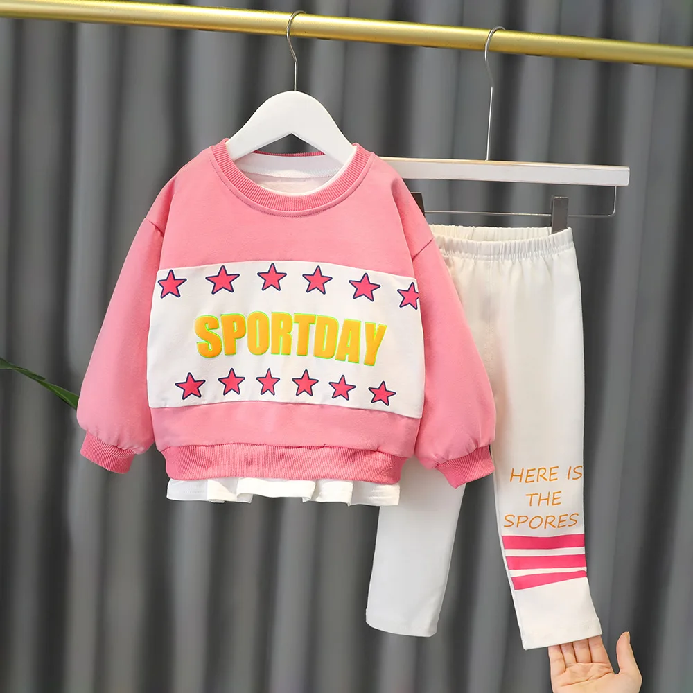 

2 Pieces/set Baby Girl Cute Clothes Casual Autumn Children's Clothing Kids Casual Fake Two Pieces Pullover Leggings Ropa Bebe