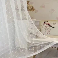 modern pure white embroidery lattice geometry tulle curtain bedroom living room grid window screen elegant bay custom cotinas