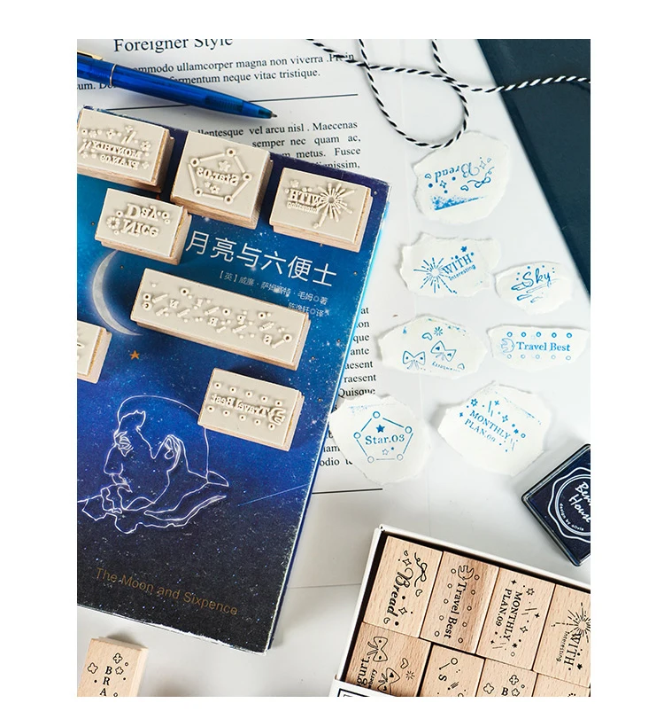 11pcs/set Vintage star sky english stamp DIY wooden rubber stamps for scrapbooking stationery scrapbooking standard stamp