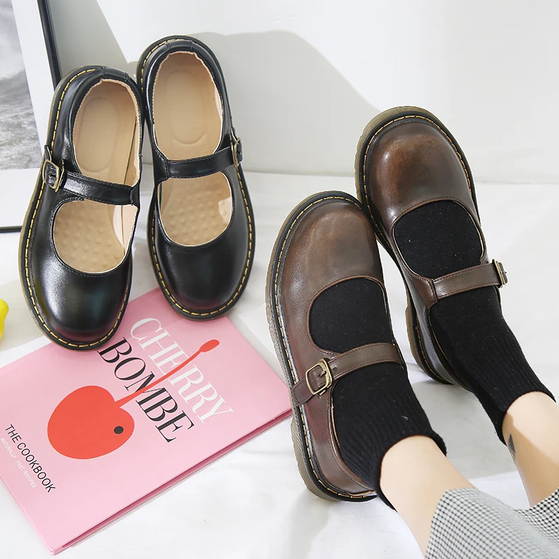 

Japanese School Students Uniform Shoes Uwabaki JK Round Toe Buckle Trap Women Girls Lolita Cosplay shoes sweet lolita shoes