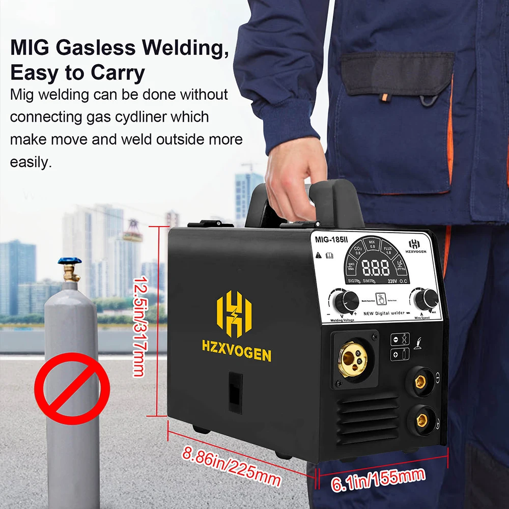 110 В/220 В HZXVOGEN MIG185-II Mig Weldr MIG TIG ARC/MMA 3 в 1 CO2 MIX Gas Gasless
