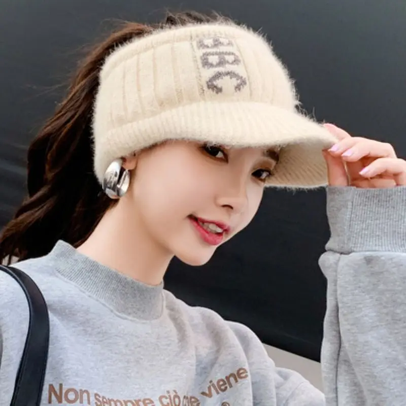 

2022 Winter Caps for Women Letter Wool Knitted Baseball Cap Autumn Women's Fleece Headband Solid Color Outdoor Sports Beanie Hat