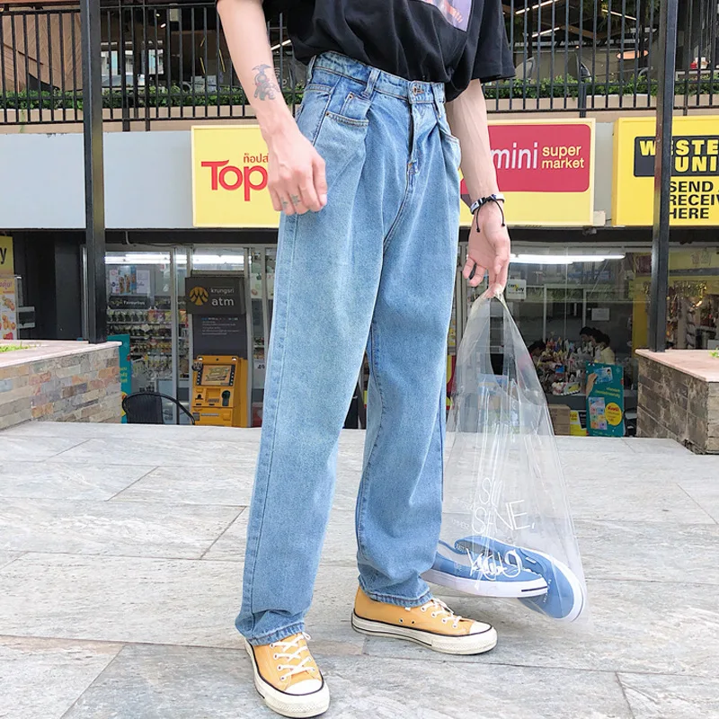 

Весна Осень 2022 Модные свободные прямые джинсы мужские корейские трендовые повседневные брюки в гонконгском стиле легкие тонкие брюки