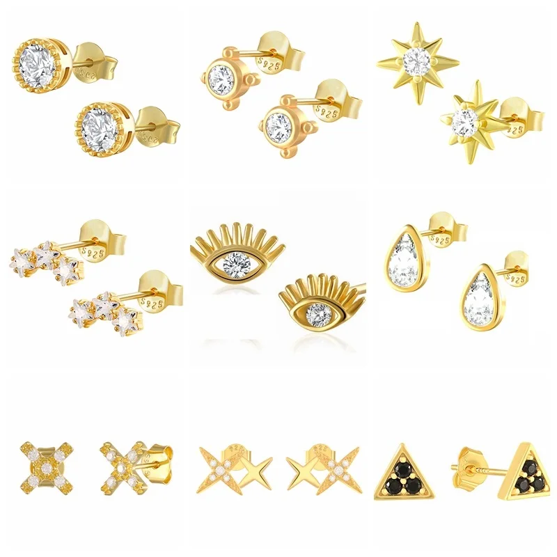 

Aide 925 Sterling Silver Zircon Moon Star Planet Stud Earrings For Women Girls Shiny Crystal Snake Piercing Cartilage Earrings